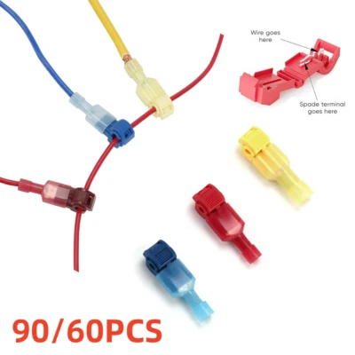 90/60PCS T-Taps Wire Terminals Insulated Quick Splice Crimp Connectors 22-10AWG - Image 1 of 4