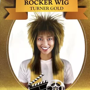 80s Rocker Spike Hair Wig Turner Gold & Black Costume Rock Star Glam Fancy Adult - Picture 1 of 7