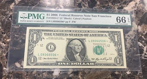 2006 $1 Federal Reserve STAR Note ~ San Francisco ~ PMG 66 EPQ ~ Fr# 1933-L* - Picture 1 of 6