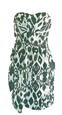 Vestido LOVE TEASE Sin Tirantes Algodón Talla 5 Blanco y Negro Estampado Animal Usado en Excelente Condición Foto 1 de 4