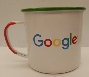 Kaffeetasse aus Blech Emaille weiß mit Google Logo Company Swag - Bild 1 von 4