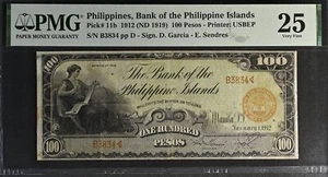 1912 (1919) Philippines Islands 100 Pesos Banknote Pick #11b - PMG VF25 - Picture 1 of 2