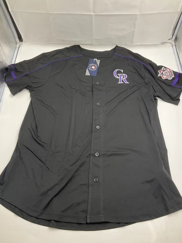 (2XL) Mens MLB Colorado Rockies Jersey Buttom-Up BLACK Authentic NEW w TAGS Cover