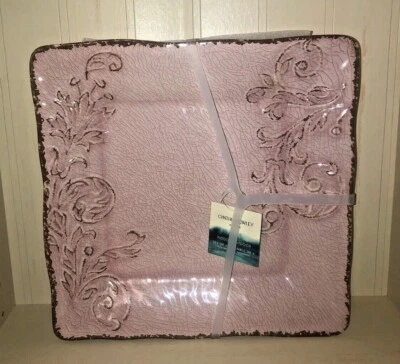 ¡NUEVO! Juego de 6 platos de cena cuadrados de melamina cynthia Rowley rosa floral craquelado Foto 1 de 4