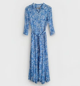 ZARA The Marilyn Dress Size XS Blue Floral Maxi Belted Blogger Favorite Cottag - Picture 1 of 11