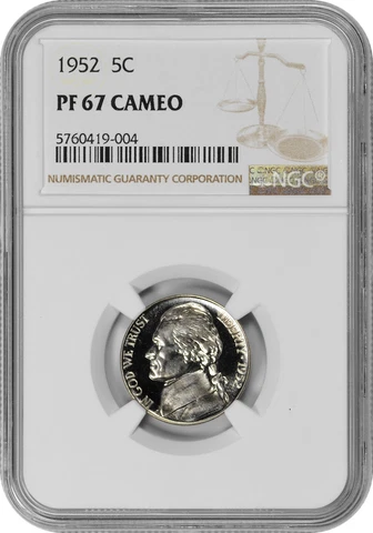 1952 5C Proof Jefferson Nickel NGC PF 67 Cameo Cover