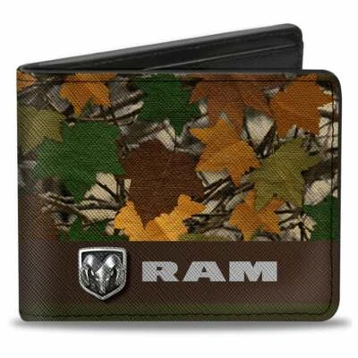 Buckle Down RAM Logo Leaf Camo Browns Greens Silvers Vegan Leather Wallet - Image 1 of 3