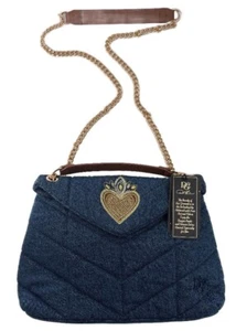 #DG2 by Diane Gilman Denim Envelope Bag w/Jeweled Heart & Adjustable Chain Strap - Picture 1 of 8