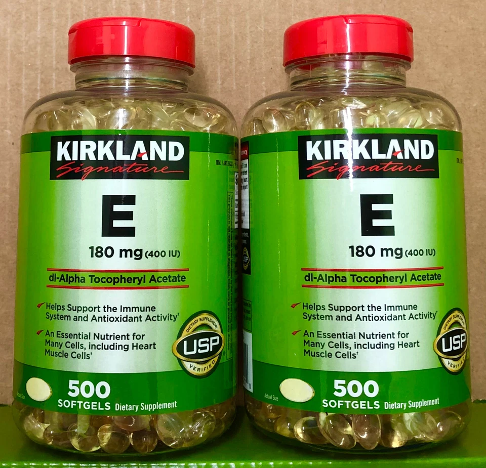 Kirkland Signature Vitamina E 400 UI, 500 cápsulas blandas cada una, (2 paquetes), caducidad 06/2028 Foto 1 de 1