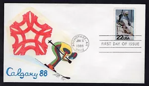 USA 1988 Calgary Canada Olympics FDC Cover. Hand Drawn Cachet, Signed. Skiing - Picture 1 of 2