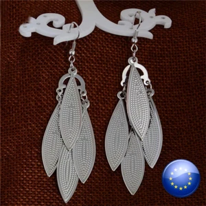 PENDIENTES LARGOS BRILLOS COLOR PLATEADOS HOJAS PLATA RAMA REGALO MUJER ARBOL - Imagen 1 de 2