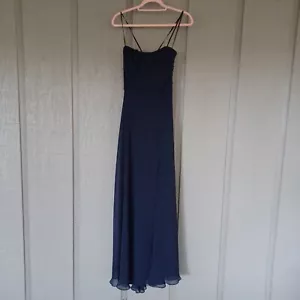 After Six Maxi Dress Size 4 In Midnight Convertible Tie Strap Front Slit Defect - Picture 1 of 15