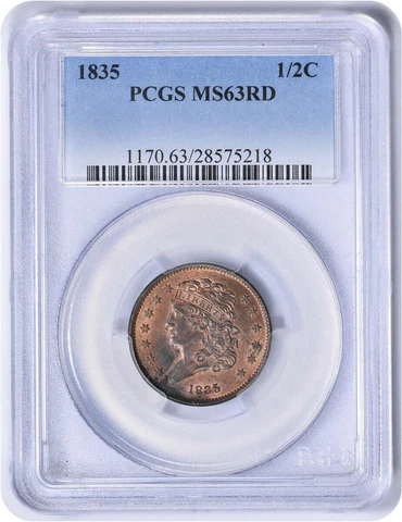 1835 Half Cent MS63RD PCGS Cover