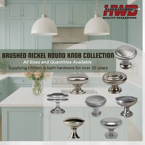 Round Cabinet Knobs Collection *Brushed Nickel* Kitchen Bath Handles Pull Modern - Picture 1 of 37