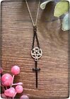 New Black Silver Colour Gothic Goth Ancient Style Sword Pentagram Wicca Necklace