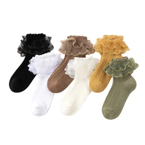 Women Girls Lace Fancy Ankle Ruffle Frilly Socks Retro Cotton Hosiery Summer - Picture 1 of 16