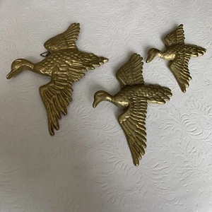 Vintage fliegende Gänse 3er Set massive Messing Wanddeko - Länge 6”, 5” und 4” - Bild 1 von 3