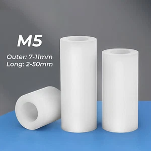 M5 5mm White ABS Nylon Round Non-Threaded Standoff Column Spacers Washers 2-50mm - Picture 1 of 54