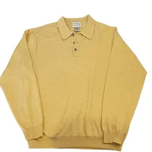 Vtg Alfani Extra Fine Italian Merino Wool Polo Collar Sweater Mens Large Yellow - Picture 1 of 6