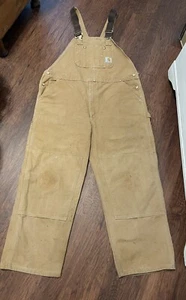 Carhartt Brown Heavy Canvas Bib Overalls 14806 Size 44” x 30” Double Knee EUC - Picture 1 of 10