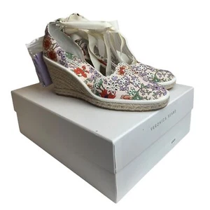 NIB Veronica Beard Soleil Espadrille Wedge Sandals in Floral White Multi Size 9M - Picture 1 of 12