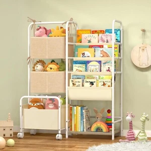 Kids Bookshelf with Toy Storage Organizer, Montessori Bookshelf, 4-Tier Bookshel - Picture 1 of 9