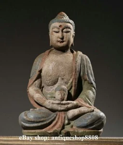 Estatua de Buda Sakyamuni tallada en madera budismo tibetano de 10" S05 - Imagen 1 de 9
