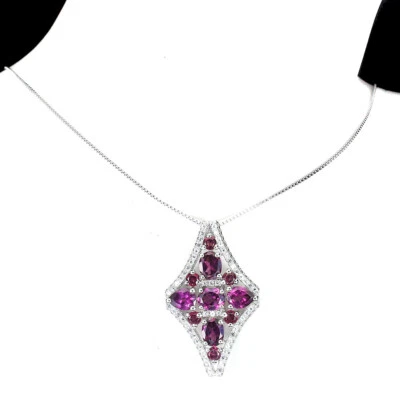Collana In Argento Sterling 925 Ovali Rhodolite E Topazio Bianco Gioielli 18in - Immagine 1 di 4