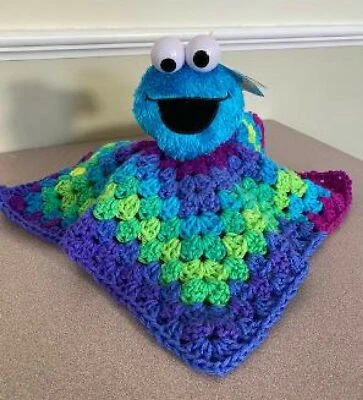 Manta de seguridad extraíble hecha a mano COOKIE MONSTER LOVEY azul parlante Foto 1 de 3
