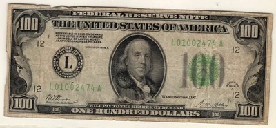 1928-A  $100 Federal Reserve Note,  Fr. #2151-L, VG - Image 1 of 2