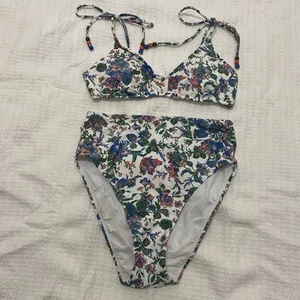 J.Crew S TieShoulder French Bikini Top &HiWaisted Bottom In English Garden New - Picture 1 of 10