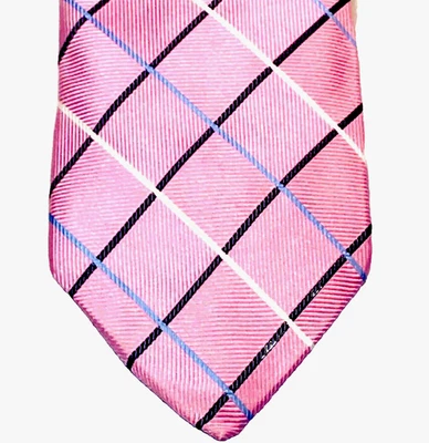 Corbata Paul Fredrick Rosa Cuadros Tejido Repp Seda Hecha a Mano Importada Preppy Foto 1 de 4