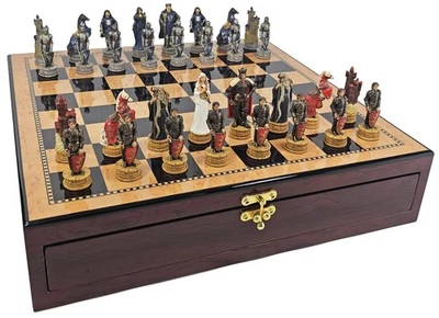 Juego de ajedrez Medieval Times Crusade King Arthur tablero de almacenamiento color nogal de 17" Foto 1 de 4