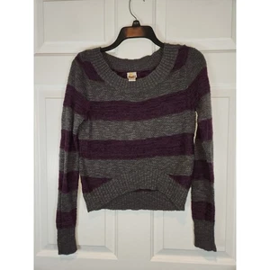 Juniors sz M Gray & Purple Stripe Sweater Hi Low Hem by Mudd - Picture 1 of 4