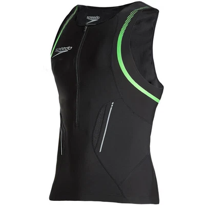 Speedo Tri Singlet Mens S Black Green Half Zip Compression Silicone Gripper C-16 - Image 1 of 4