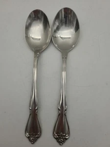 Set 2 Oneida Arbor Rose Soup Table Spoons Stainless Flatware - Picture 1 of 7