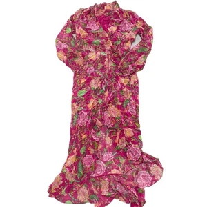 Rococo Sand Dress Womens Small Pink Chloe Wrap Floral Motif Ruffle Long - Picture 1 of 14