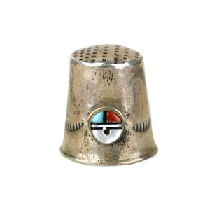 Alter Fred Harvey Ära Zuni Sterlingsilber Sonnengesicht Inlay Fingerhut - Bild 1 von 4