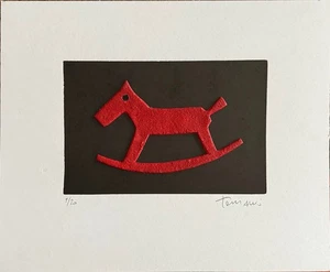 Giuliano Tomaino calcografia + collages "Italo" 43x36 firmata numerata/rosso - Foto 1 di 5
