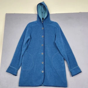 LL Bean Jacke Damen mittelblau Kapuze Knopfleiste Fleece Mantel Made USA - Bild 1 von 12