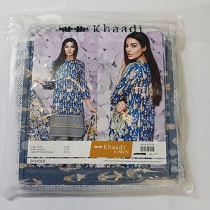 D16106B Pakistani/Indian Women's Blue Multicolor Khaadi Lawn Suit Set (3-Piece) - Picture 1 of 8