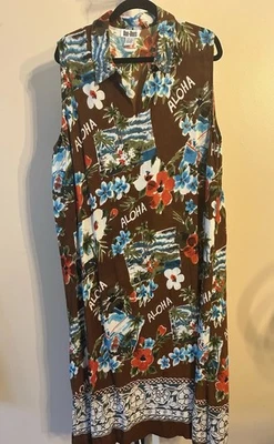 Vtg. 80's Dee Dee’s Hawaiian Sleeveless Dress Beach Cruise Plus 3x Brown Floral - Image 1 of 4