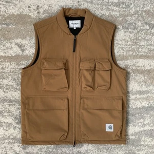 Carhartt WIP Kilda Utility Vest Gilet Brown Fleece Lined Multi Pocket Medium - Picture 1 of 13