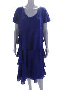 Compli K Womens Sleeveless V-neck Ruffle Tier Mid Length Dress Royal Blue Size M - Picture 1 of 6