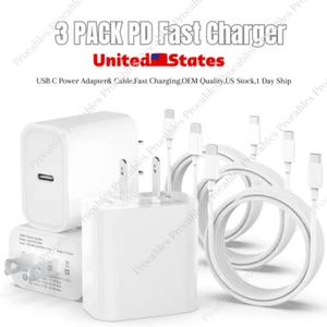 Paquete de 3 cables de carga rápida adaptador de corriente USB-C PD de 20 W para iPhone 14/13/12/11/8/iPad - Imagen 1 de 16