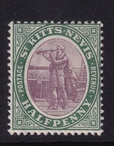 ST KITTS-NEVIS-1905-18 1⁄2d púrpura opaco y verde profundo Sg 11 LIGERAMENTE MONTADO COMO NUEVO - Imagen 1 de 2