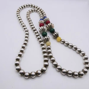 Vintage Sterling Silver Pearls Beaded Lapis Coral Quartz 32" Womens Necklace - Picture 1 of 9