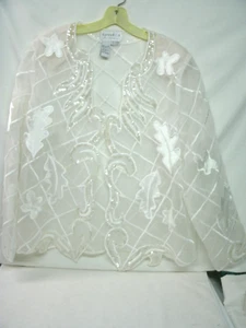 DAVINC I- Women's Ribbon/Beaded Jacket--White-Long Sleeve--Sz L-- - Picture 1 of 5