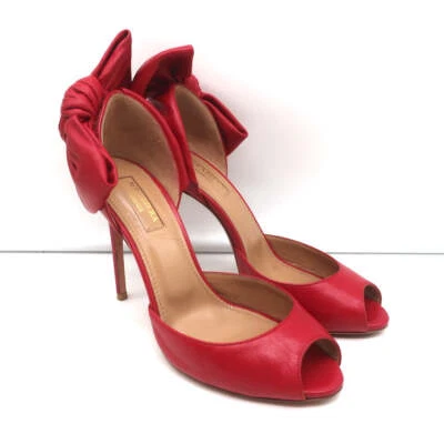 Zapatos de salón Aquazzura Versailles d'Orsay con lazo de cuero rojo talla 37 tacón Peep Toe Foto 1 de 4