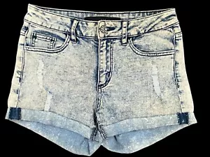 Pantalones Cortos de Jean Sneak Peak Desgastados Puños Tiro Medio Elastizados Denim Lavado Ácido Talla S - Imagen 1 de 8